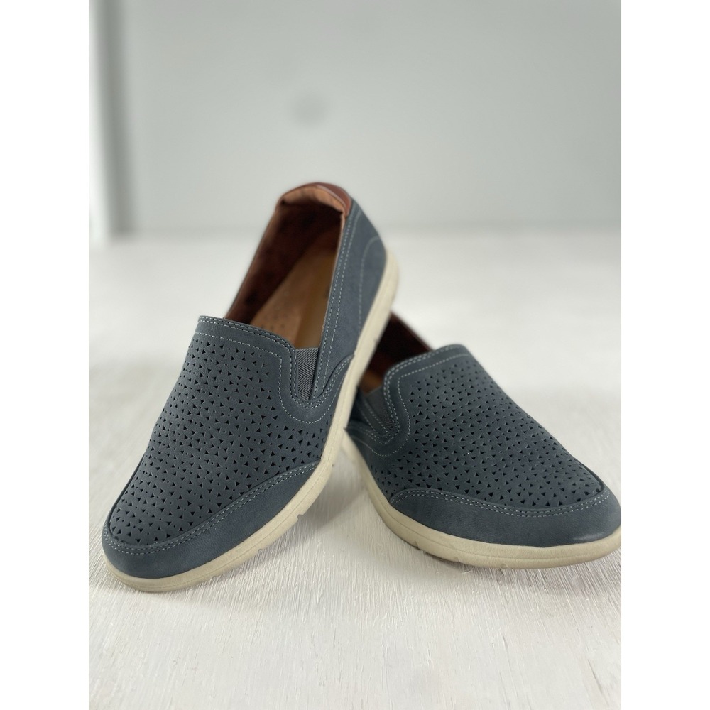 Cobb Hill Women 7 W Lidia Stone Nubuck Leather Slip-Ons CJ0937 Blue Comfort Shoe
